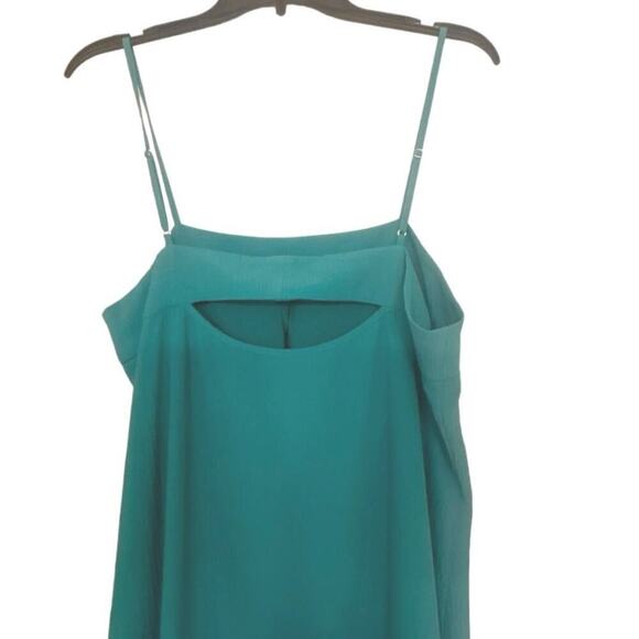 DKNY NWT Jadeite Square Neck Multi Layer Cut Out Back Sheer Bottom Cami Dress L - Picture 7 of 14